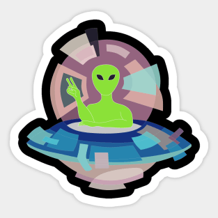THE COOL BUDDY  - UFO ALIEN  AND THE FLYING SAUCER STYLIZED ART Sticker